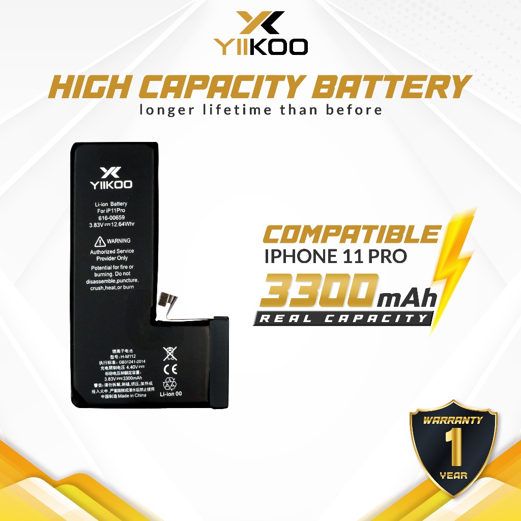 YIIKOO Baterai Iphone 11 PRO High Capacity Battery Batre Batrai Dual IC Protection Double Power Ip O