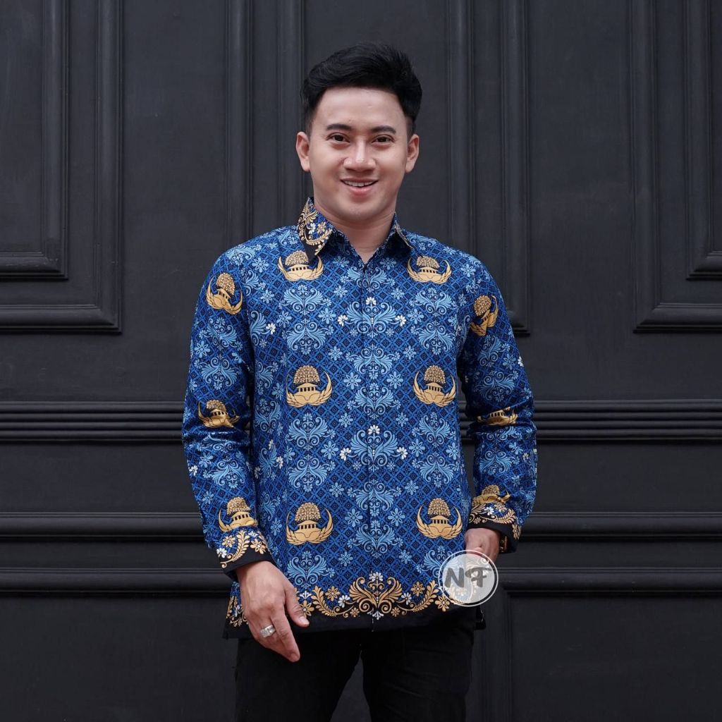 Fairyrozi Kemeja Korpri Semi Sutra Batik Pria Lengan Panjang S M L XL XXL