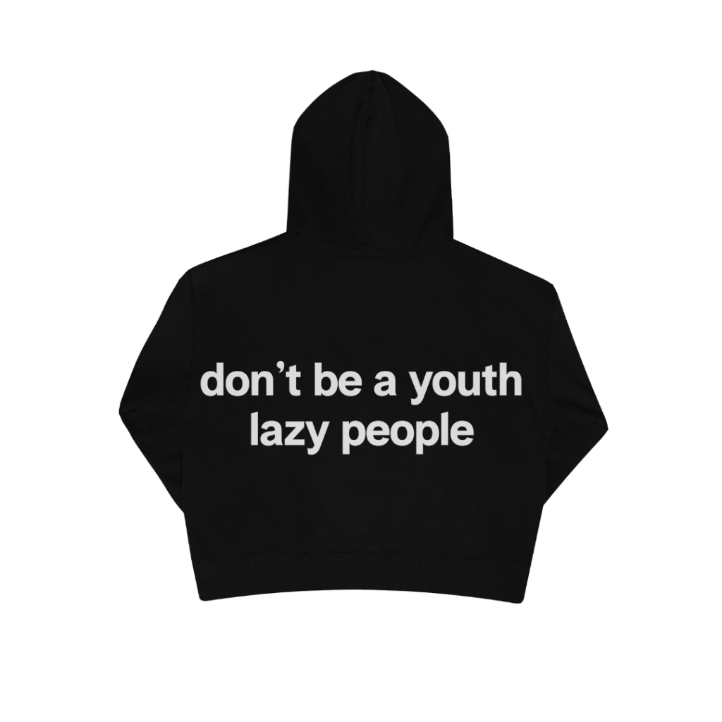 Hoodie Boxy Lazy People Black 300gsm