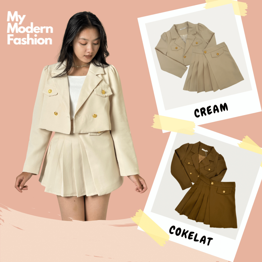 ONE SET SETELAN CROP BLAZER ROK CELANA SKIRT PREMIUM