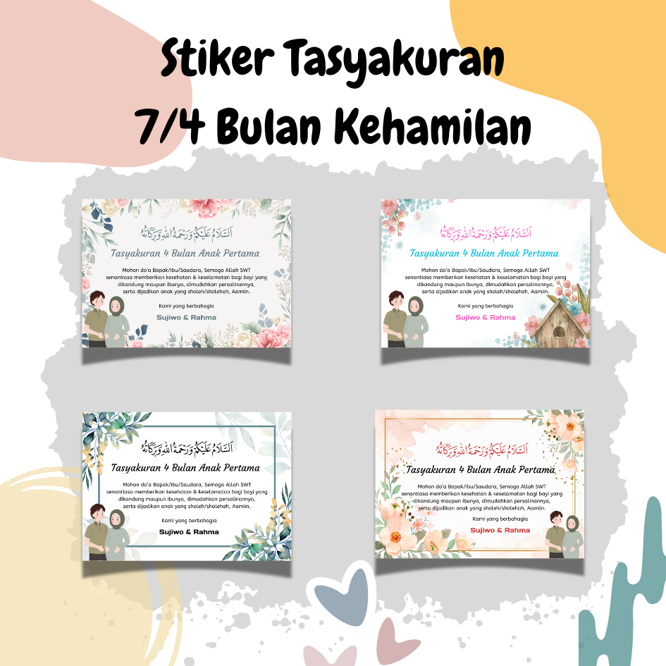 

Cetak Kartu/Stiker Tasyakuran 4 Bulanan, Tasyakuran 7 Bulanan Kehamilan, Tasyakuran Kehamilan