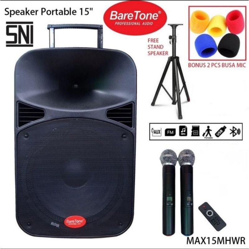 0Speaker aktif portable baretone 15 inch 15mhwr wireless 15 mhwr