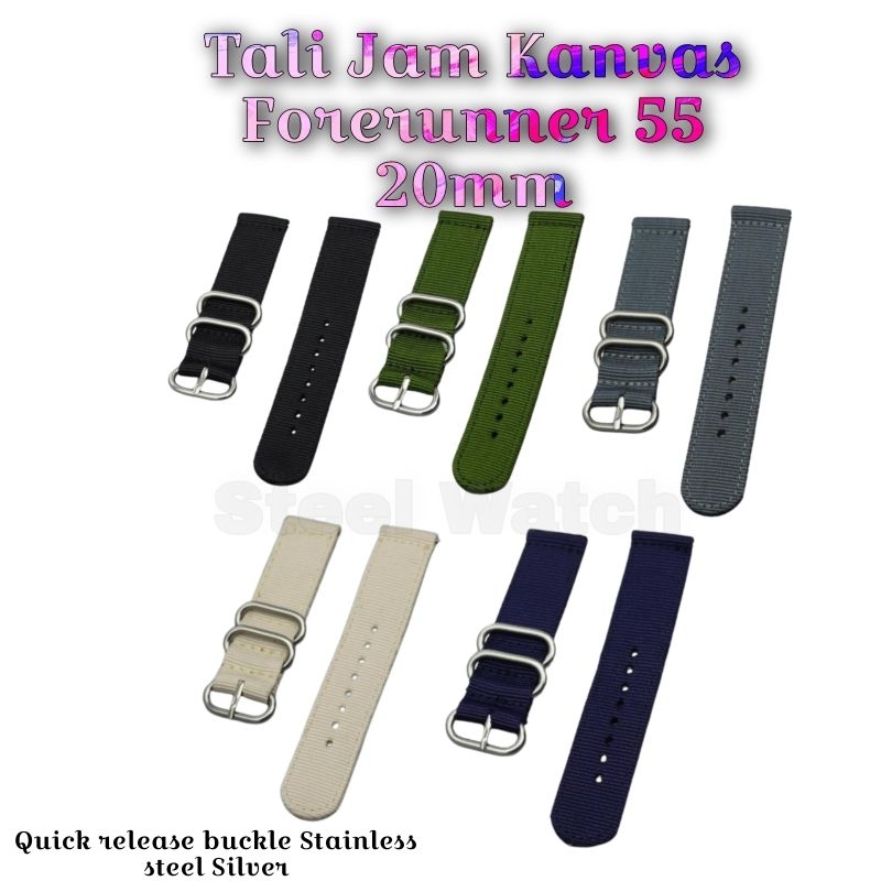 KF Kanvas new 20mm Tali Jam Garmin Forerunner 55 Strap Kanvas Quick Release Buckle Stainless steel S