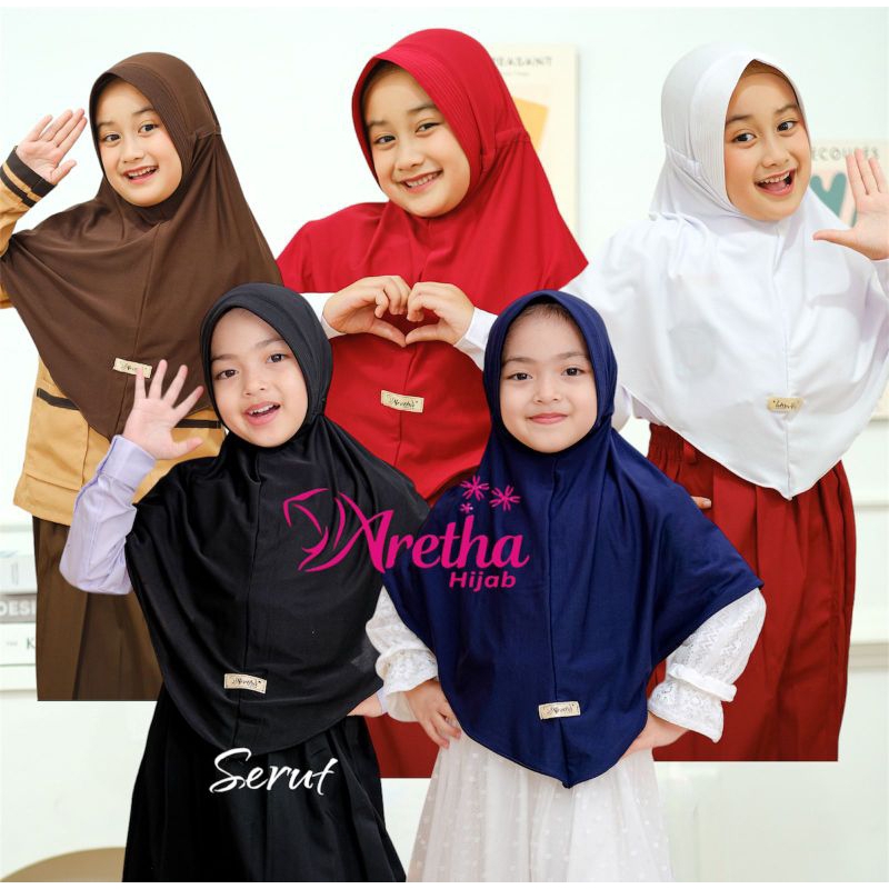 HIJAB ANAK SERUT SEKOLAH ARETHA SIZE SD•hijab bergo sekolah anak SD
