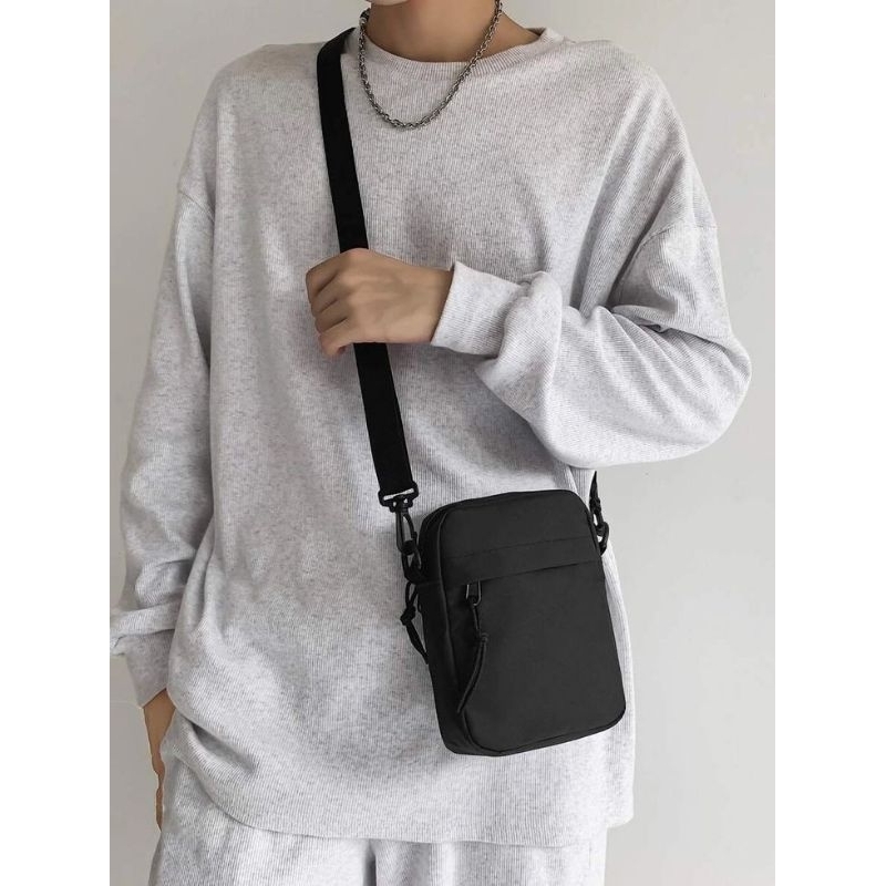Tas Selempang Hitam Polos Crossbody Distro Bahan 100% Kanvas Cordura / Tas Selempang Crossbody Mini 