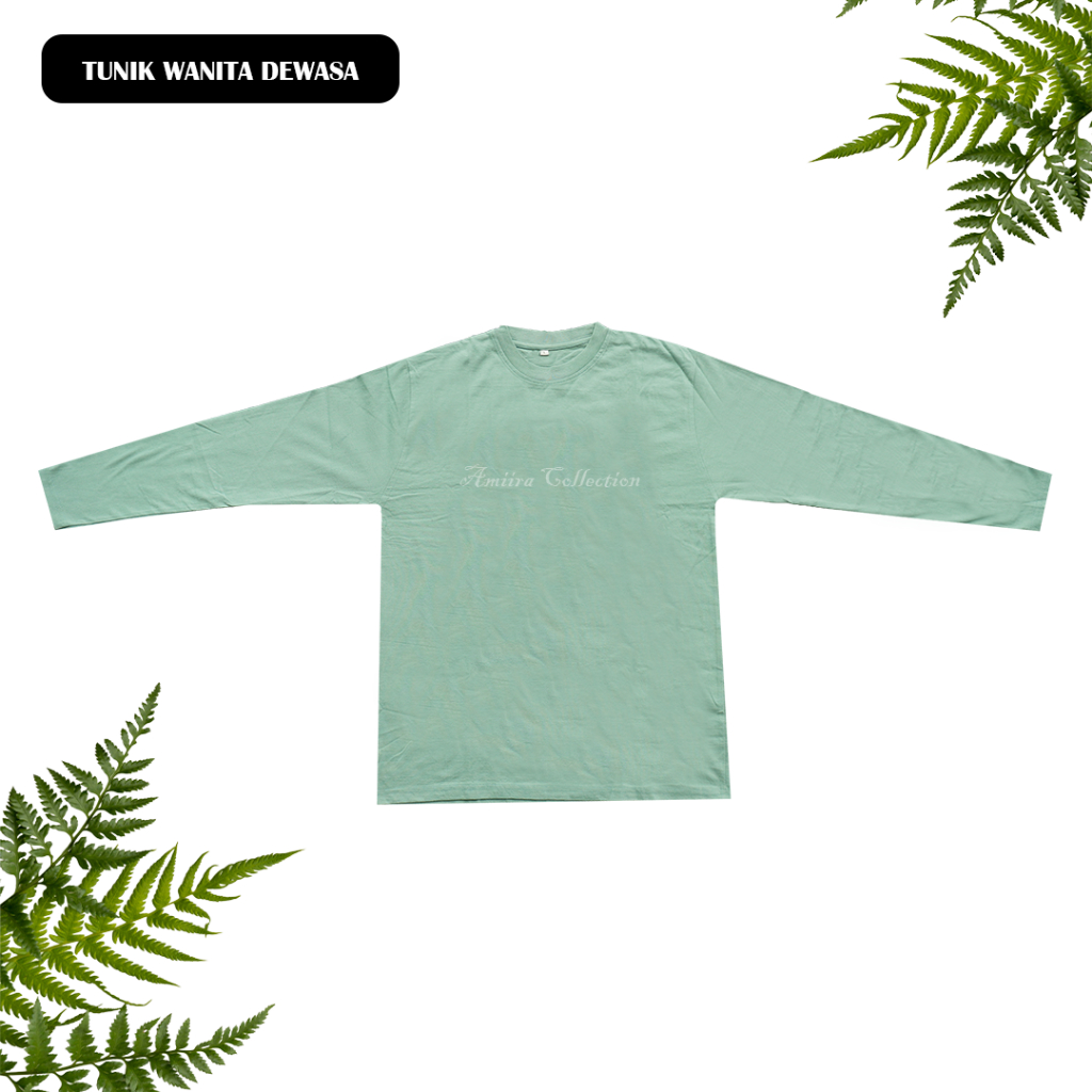 Amiira - Tunik Kaos Atasan Wanita Basic Hijau Sage
