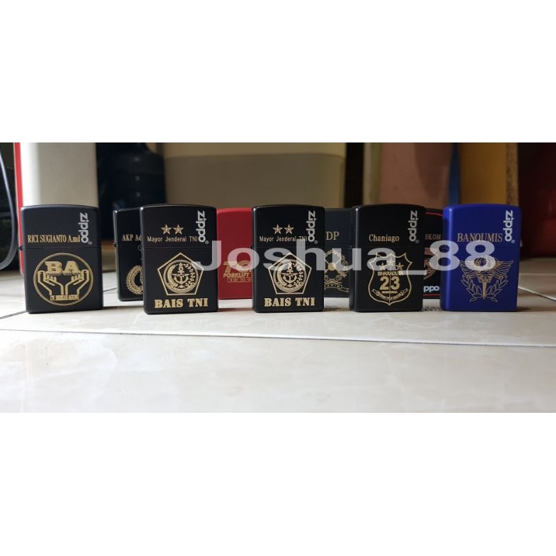 Zippo Korek Api Custom Ukir Logo Mabes TNI Bais TNI Bea Cukai Bisa Ukir Nama Sendiri