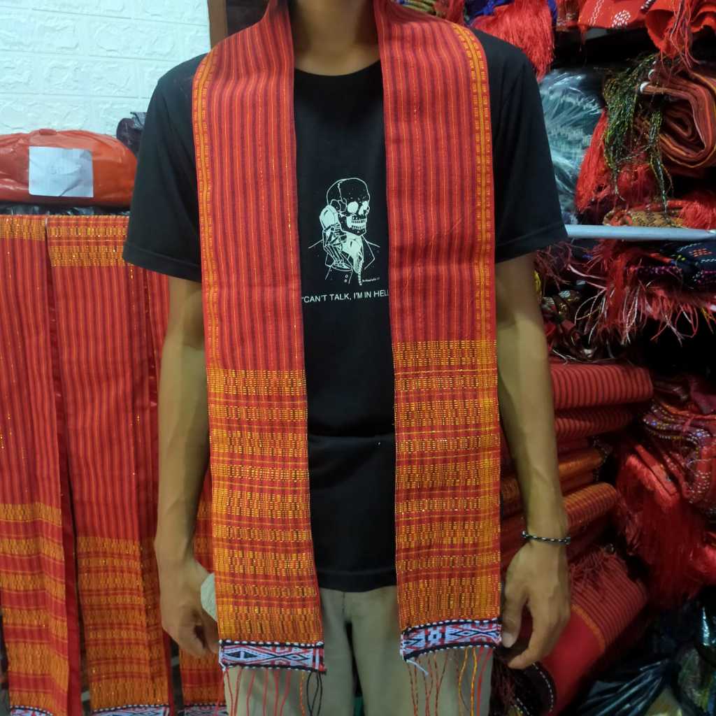 Stola/Syal Batak Ulos Ragihotang Asli Merah Hitam