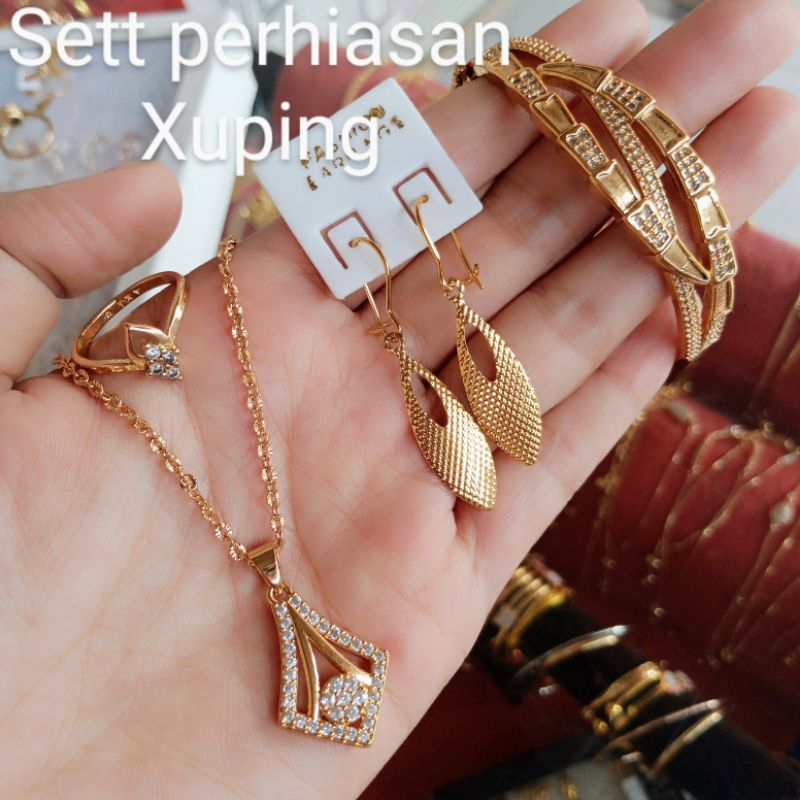 paket perhiasan emas xuping sepuh emas 18k berkilau