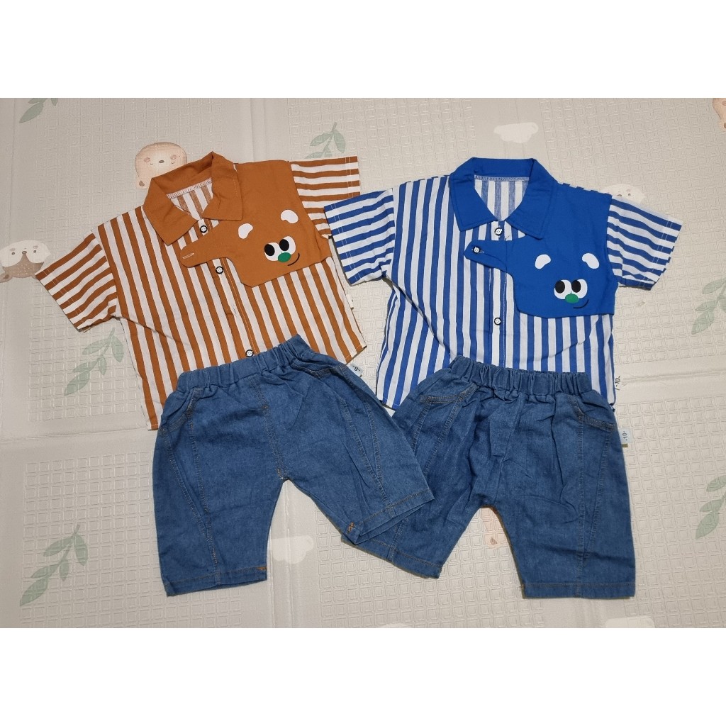 Set Kemeja Lengan Pendek Anak Laki Laki - Garis Mata