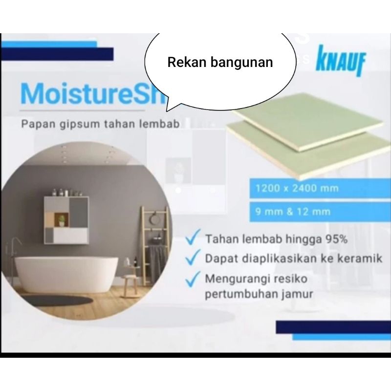 Gypsum WR 9mm Knauff/ gypsum tahan air