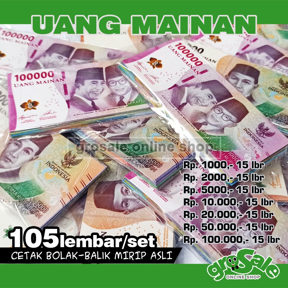 105 LEMBAR 7 MATA UANG MAINAN RUPIAH TERBARU MONEY TOYS MONOPOLI EDUKASI BELAJAR JUAL BELI DUIT DUIT