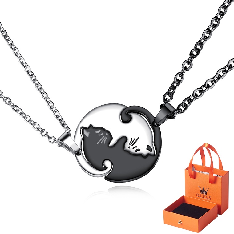 ART P38V OLEVS Kalung Titanium Hijab Couple Pria Wanita Anti Karat Asli Bentuk Kitten Necklace Liont