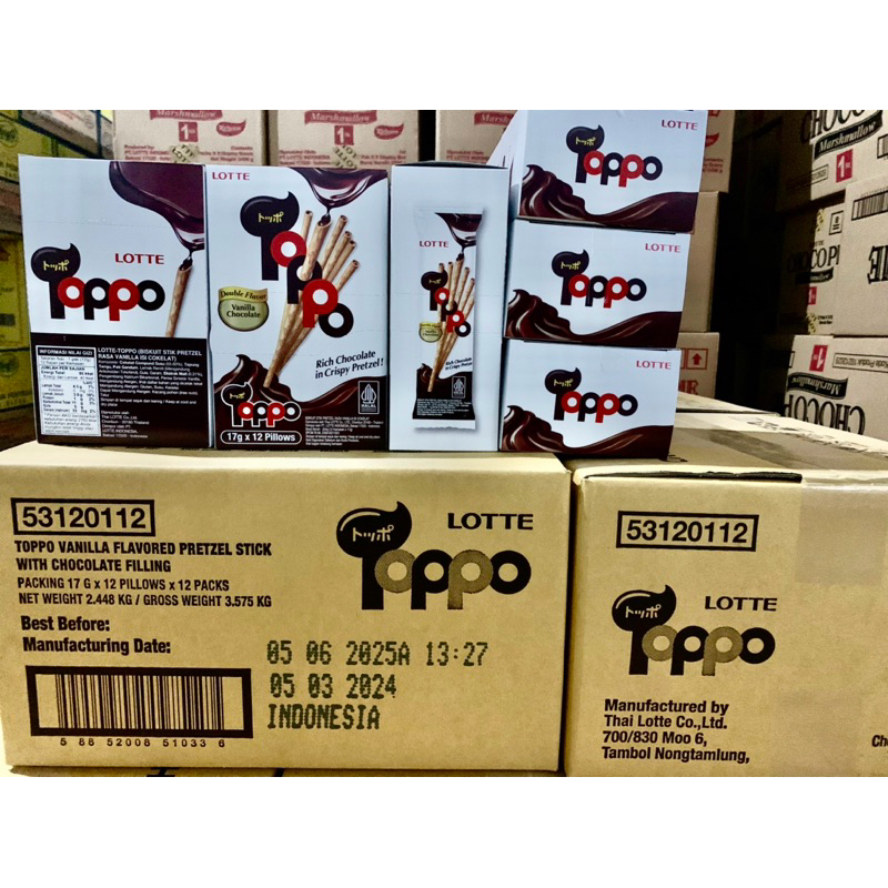 

Toppo Biskuit Stik Vanilla Isi Chocolate Kemasan 1 Box isi 12 Sachet