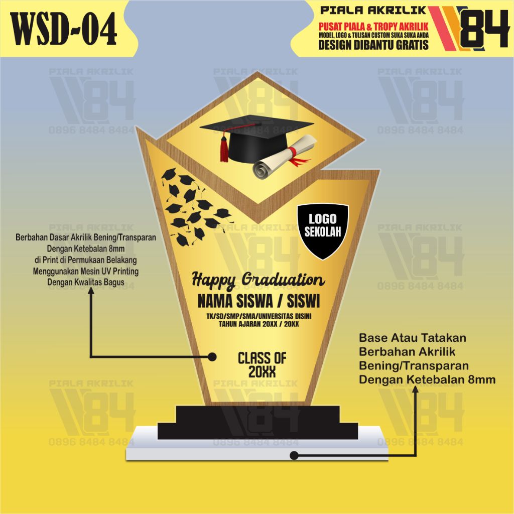 Plakat Wisuda, Piala Wisuda, Piagam Wisuda, Medali Wisuda, Plakat Akrilik Wisuda, Piala Wisuda Akril