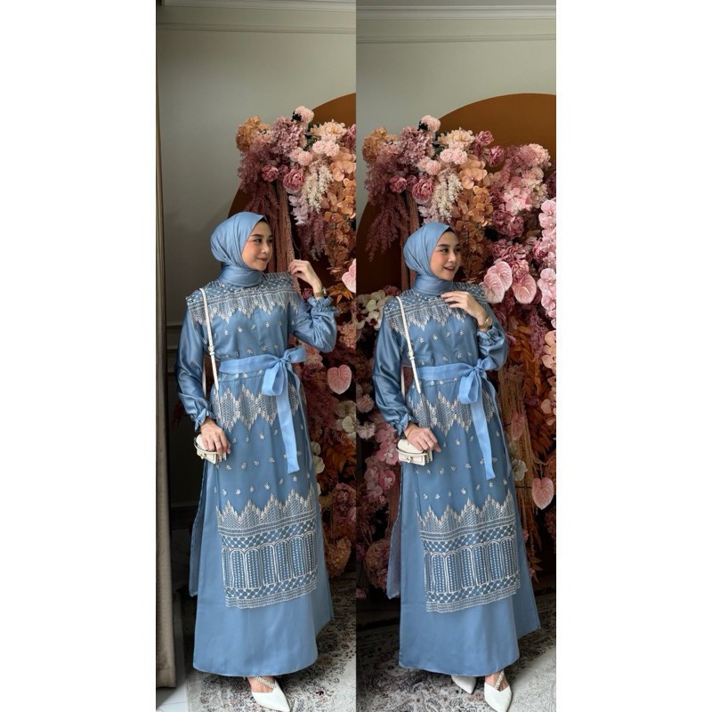 RAYYA DRESS SATIN SET OUTER BRUKAT PREMIUM MIX ORGANZA GAUN PESTA KONDANGAN WANITA MUSLIM TERBARU