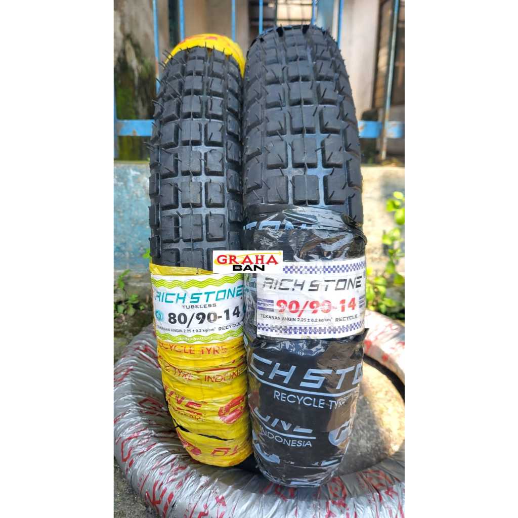 SEPASANG Ban Richstone trail 80/90-14 dan 90/90-14 Ring 14 Tubeless ban 80/90-14 ban motor ring 14 b