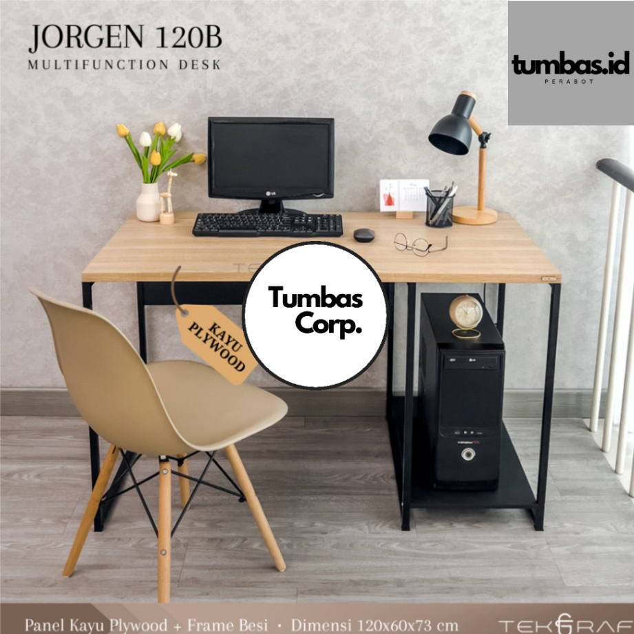 Meja Komputer Kerja Kantor Belajar Tulis Kayu Kaki Besi Serbaguna Jorgen 120 - Hitam