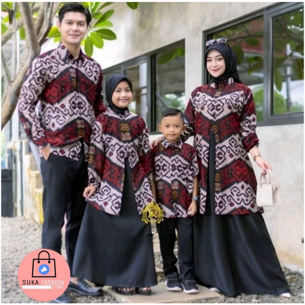Baju Gamis Couple Keluarga Baju Sarimbit Lengkap Baju Anak Model Modern Terbaru Motif Fayola Merah