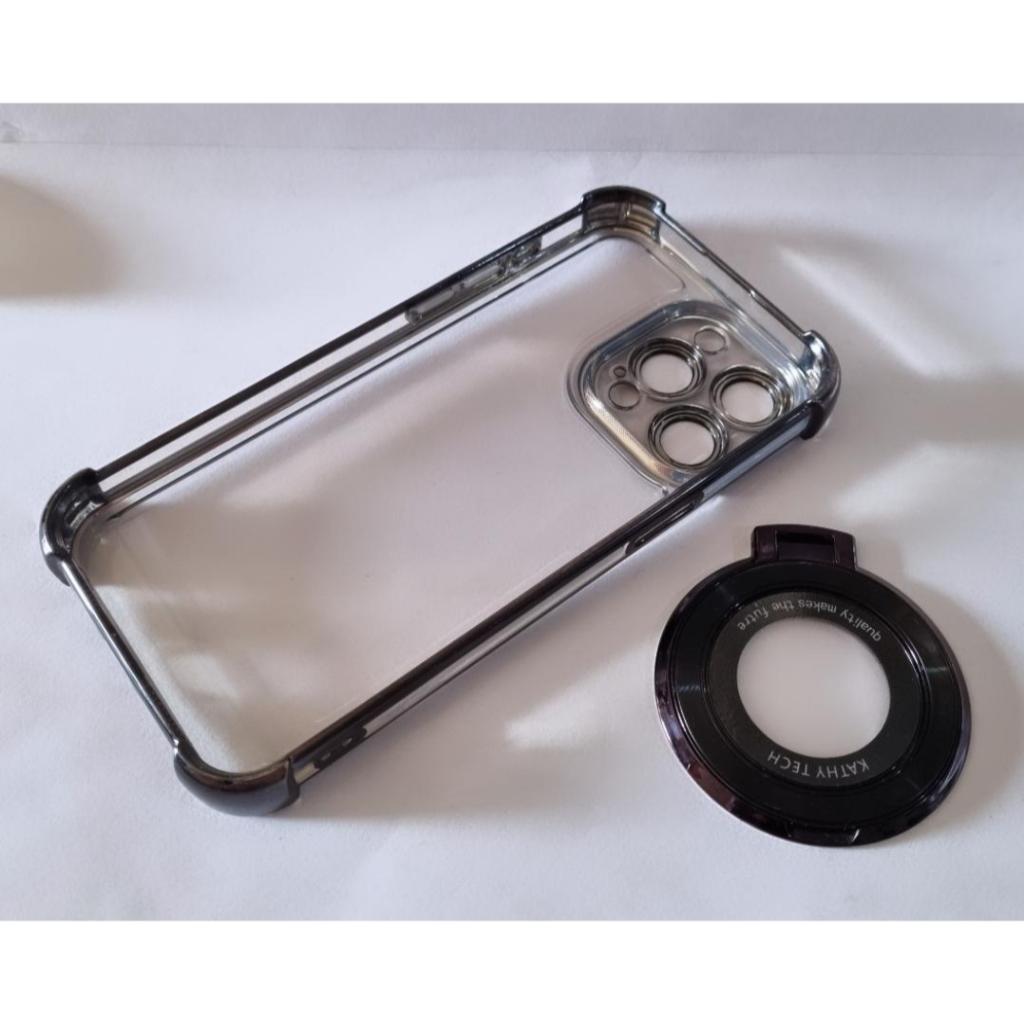 Luxury Magnetic Bracket case Casing hp Iphone 15 Pro Max Transparent Airbag Shockproof Cover with Ho