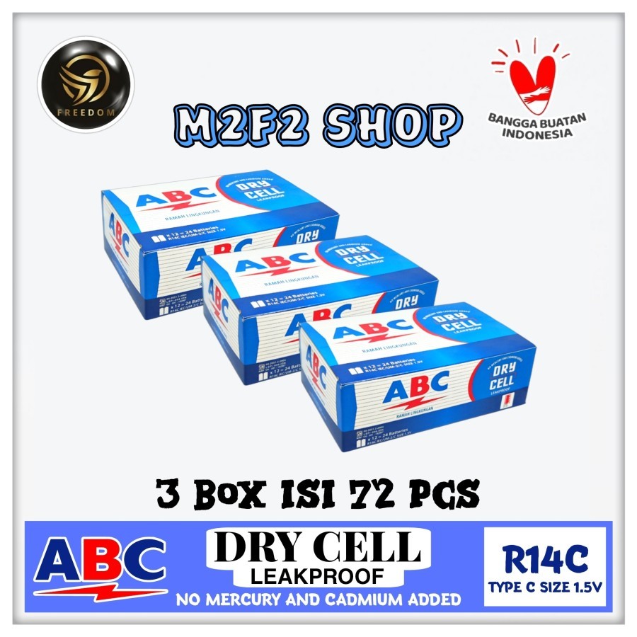 Batu Baterai ABC Biru Dry Cell Ukuran Sedang Type R14C IEC/UM-2/C SIZE 1.5V - (Kemasan 3 Box)