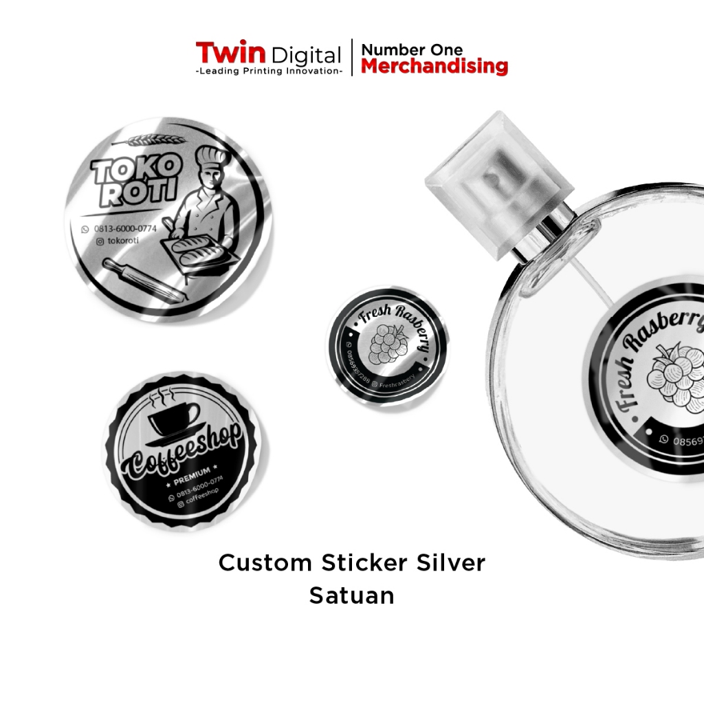 

Twindigital Cetak Sticker Silver Tahan Air Label Kemasan Tidak Mudah Robek - Stiker Silver Satuan