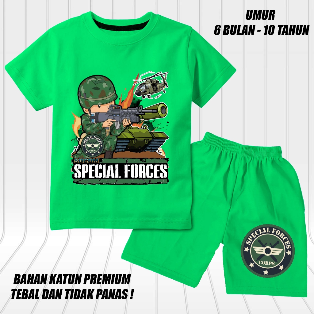 setelan lengan pendek anak laki laki perempuan set baju kaos pendek anak cowok motif tentara army DT