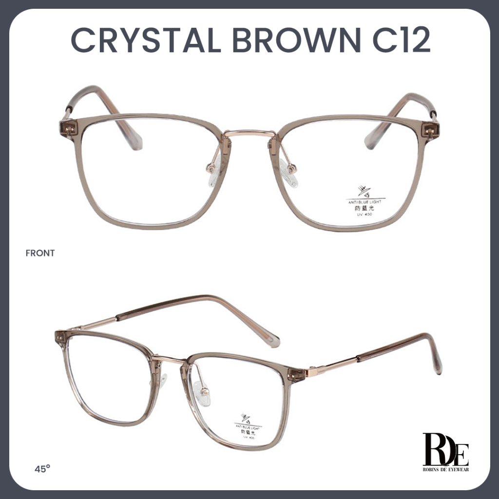 Robins kacamata Anti Radiasi Komputer Frame Kacamata Kotak Bisa Minus Photocromic Bluecromic Fashion Terbaru Wanita S11968-C12