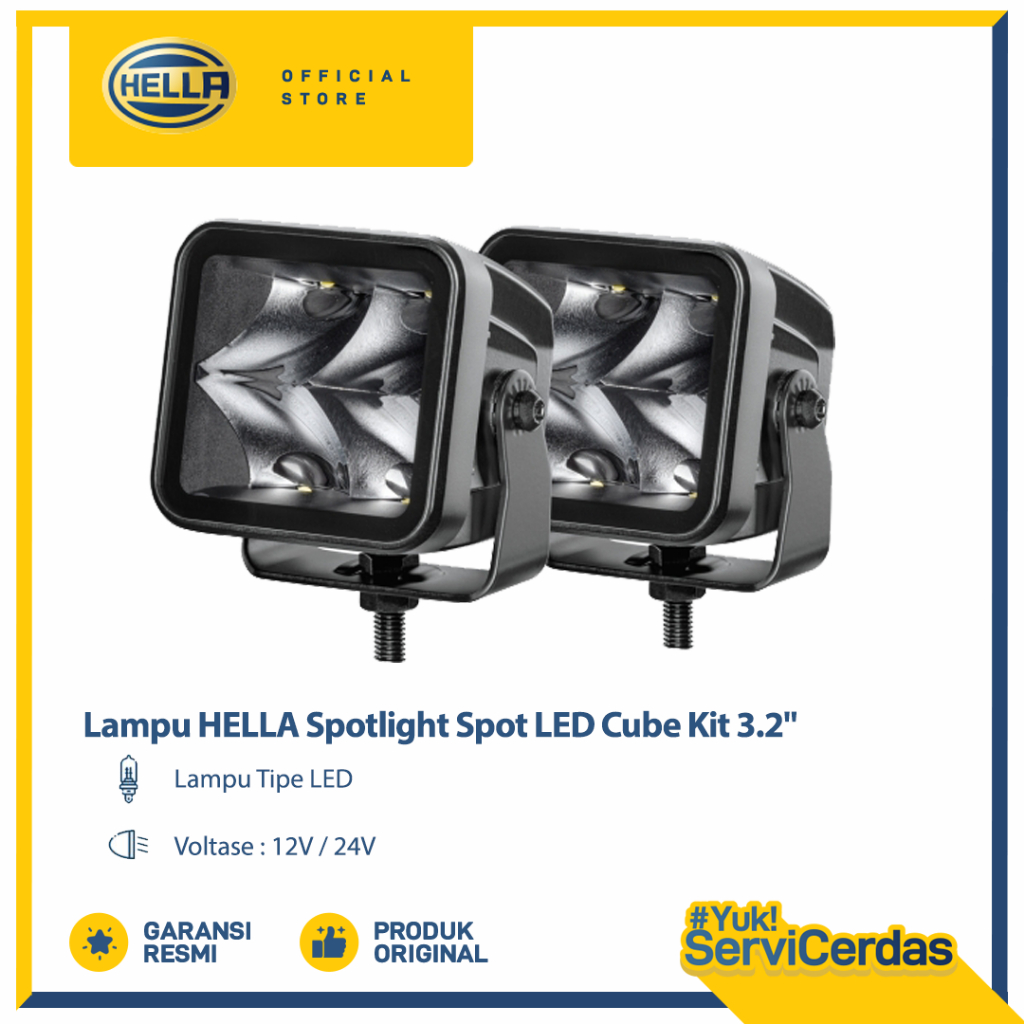 Lampu HELLA Spotlight Spot LED Cube Kit 3.2" - Lampu Mobil