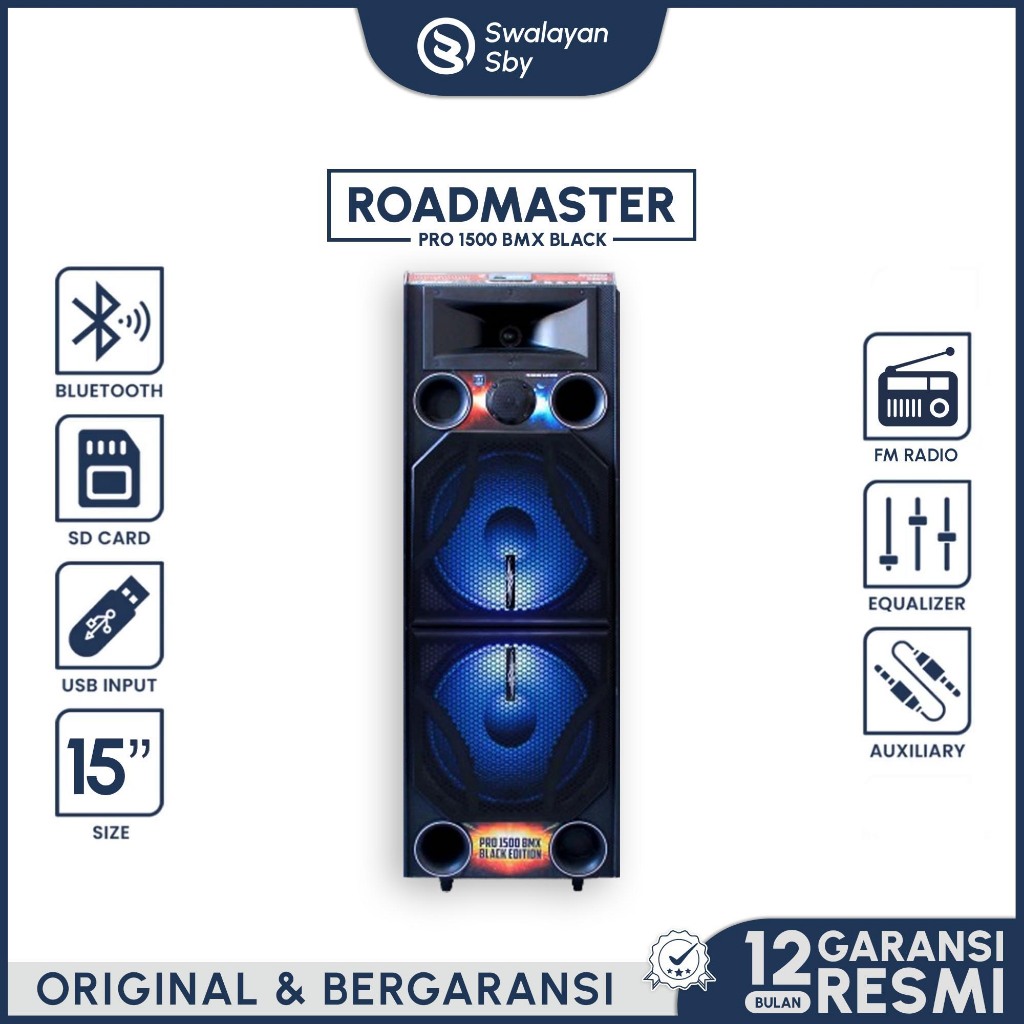 KHUSUS INSTANT SPEAKER BLUETOOTH SUPER KARAOKE SPEAKER BLUETOOTH BASS ROADMASTER PRO 1500 BLACK EDIT