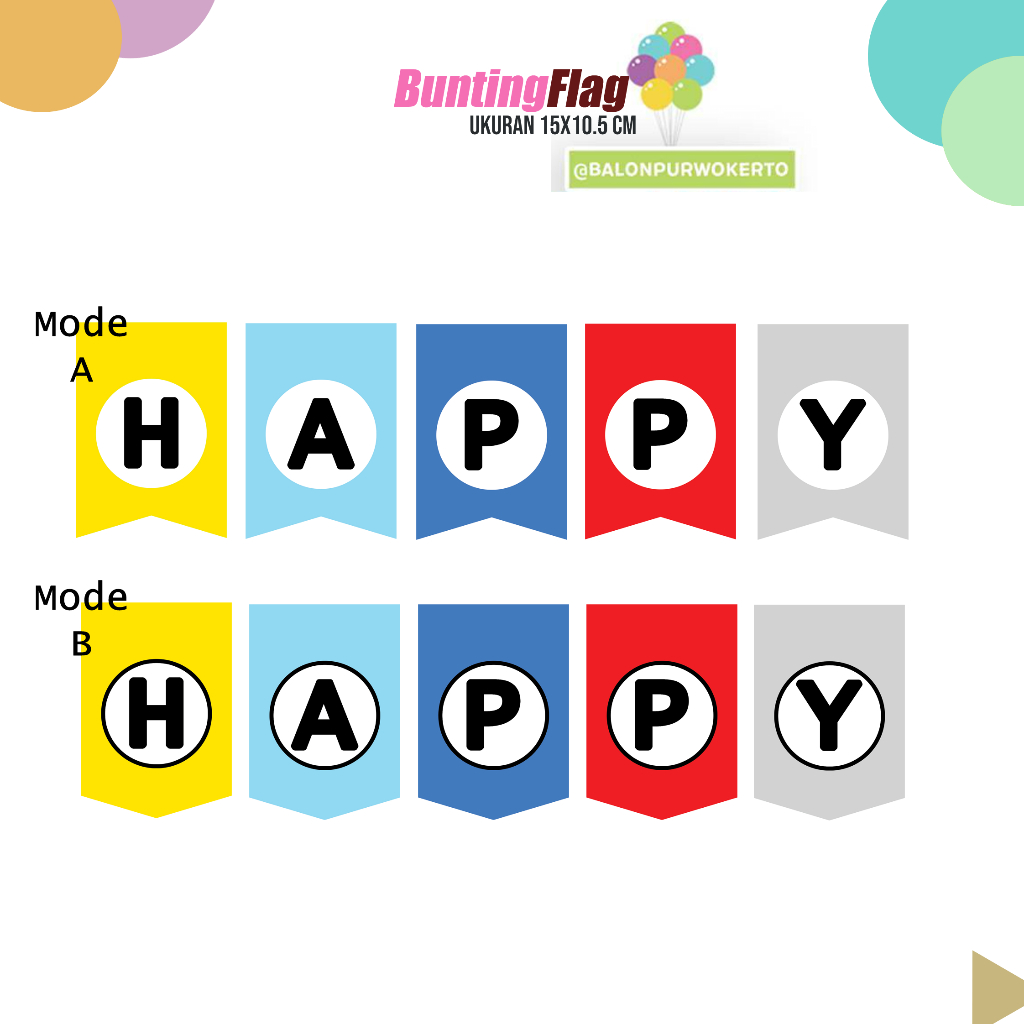 Bunting Flag Happy Birthday | Tulisan Happy Birthday | Banner Custom Nama Purwokerto