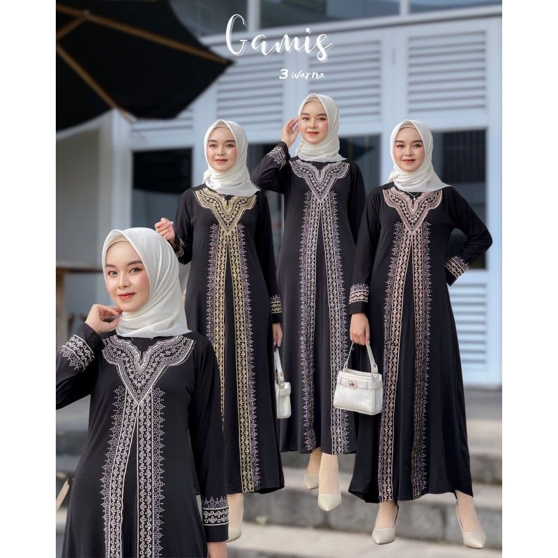 GAMIS ABAYA TURKEY BORDIR BAHAN JETBLACK PREMIUM