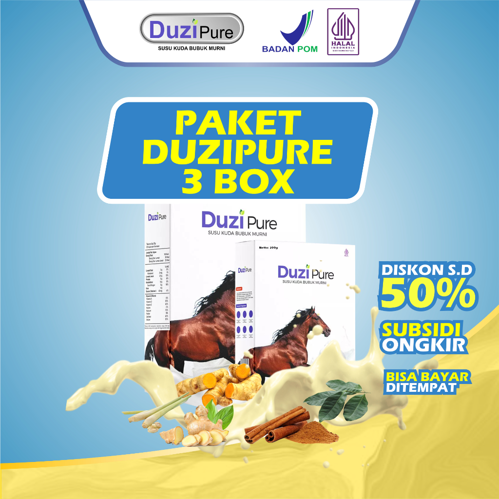 

Susu Duzi susu kuda asli sumbawa lombok paket 3 box 200 gram | Susu Untuk Membantu Meredakan Pegal Linu, Nyeri Sendi | Tingkatkan Kepadatan & Kesehatan Tulangi Susu Anti Asam Urat | Untuk Sakit Tulang & Sendi