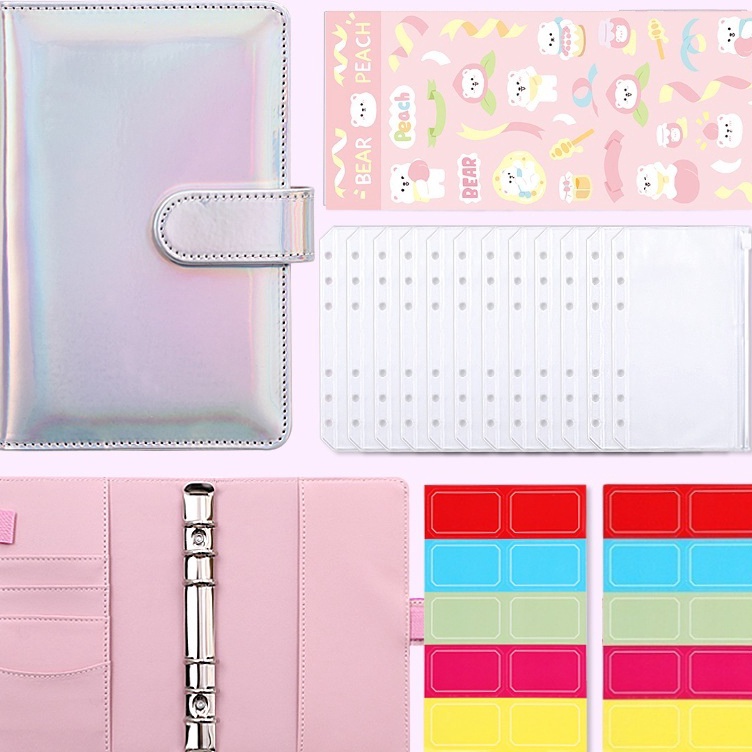 

Buruan Order Macoron Laser A6 Binder Notebook Set Planner Amplop Uang Kertas Penyimpanan Buku dengan 12 Pcs Ritsleting Folder Alat Tulis PU Leather 6 Rings Binder Budget Cash Envelope Travel Journal Planner
