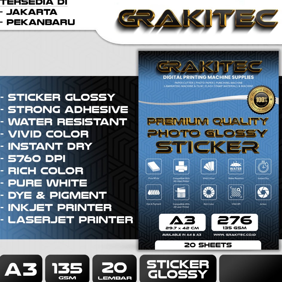 

Baru Hemat Kertas Sticker A3 Glossy Photo Sticker 135 Gsm Foto Glossy Sticker Support Printer Epson Canon HP Brother Tinta Ori Dye r