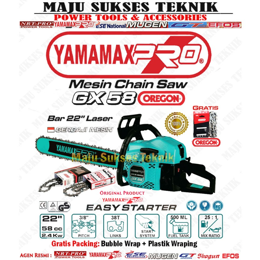 YAMAMAX PRO GX 58 Oregon Mesin Chainsaw Gergaji Potong Pohon Kayu 22 Inc Bar Laser Senso 22Inch GX58