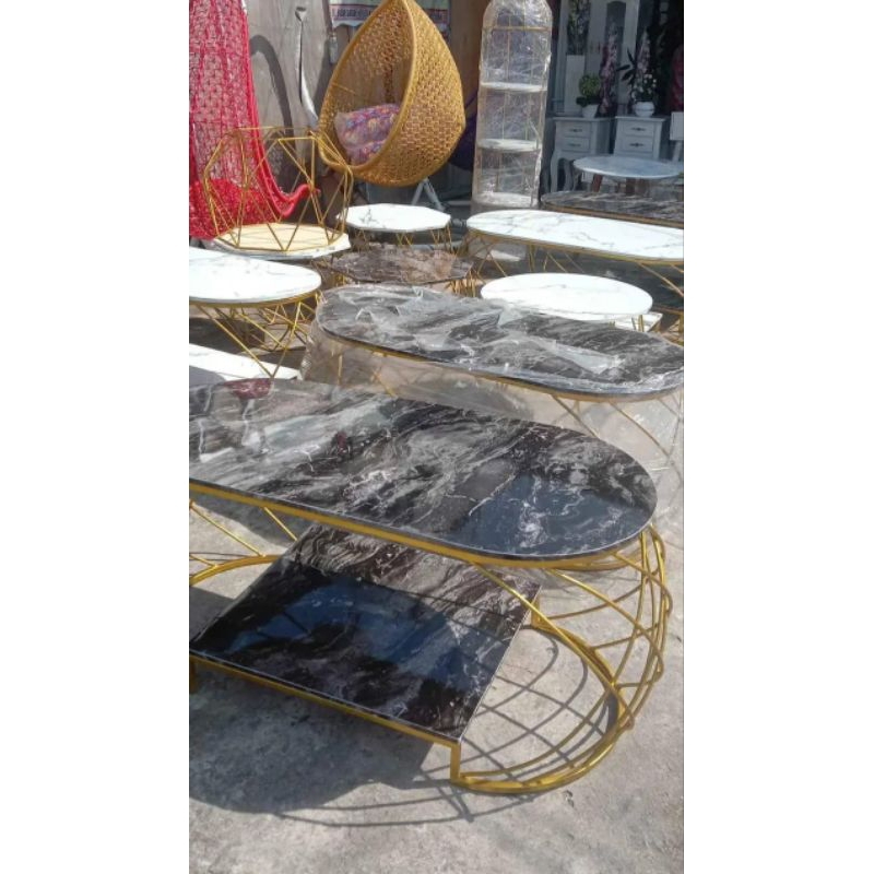 meja tamu oval besi/ meja ruang tamu minimalis/meja ruang tengah bagus