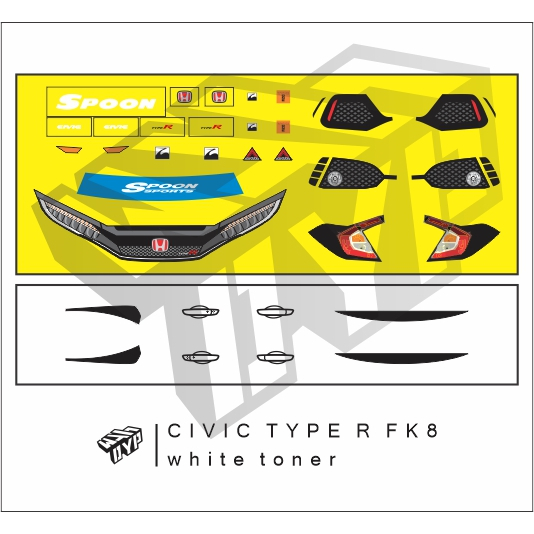 decal hotwheels CIVIC type R FK8 white toner