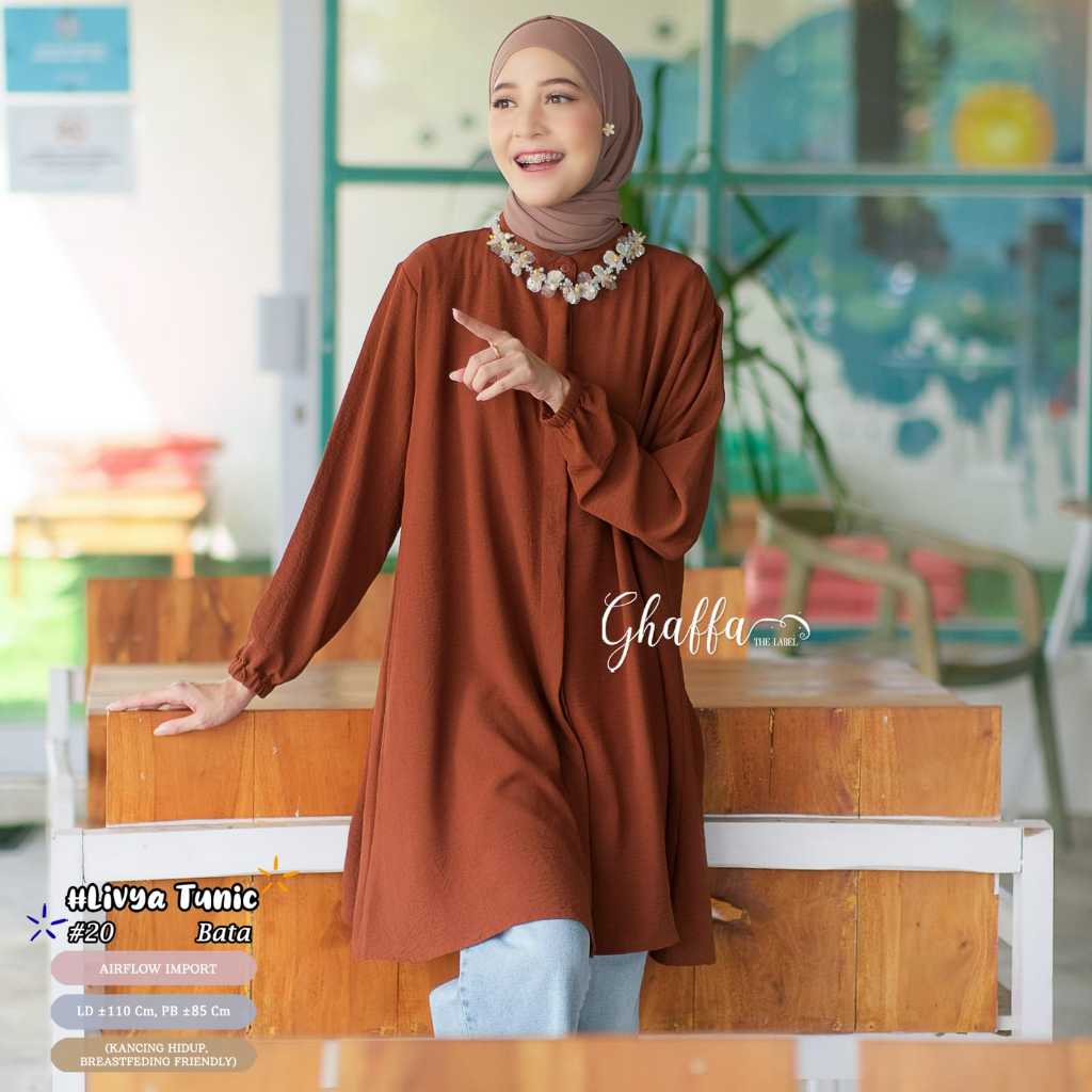 Livya Tunik Ghaffa The Label Motif Floral Fulkancing Busui LD 115 Bahan Crinkle