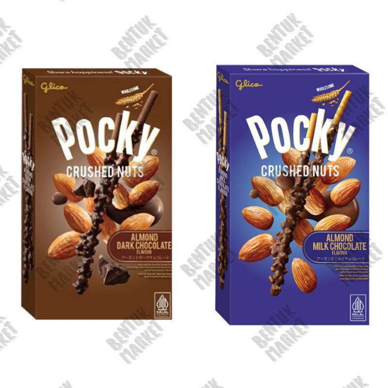 

POCKY CRUSHED NUTS BISKUIT STICK ALMOND DARK CHOCOLATE / MILK CHOCOLATE 25gr / Cemilan / Biskuit Coklat