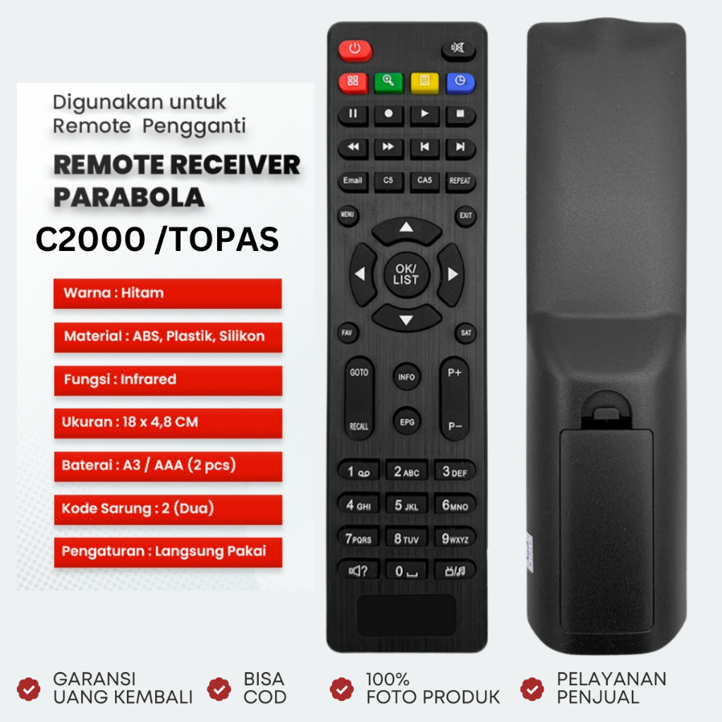 REMOTE KVISION BROMO TOPAS C2000 DVB T2 PARABOLA
