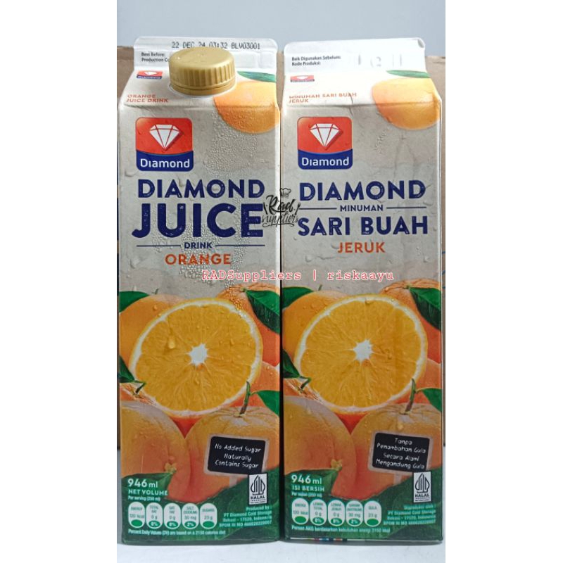 

Diamond Unsweet Orange Juice, Fresh Jus Orange 946ml, Tdk Mengandung pemanis buatan, Halal..