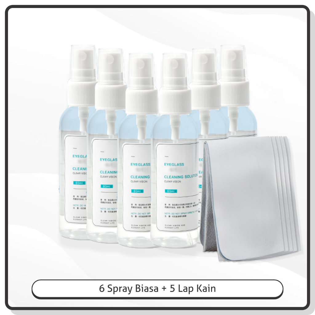 La Chapella - Cairan Pembersih Biasa Anti Fog Spray Lensa/Kacamata/hp/Kamera/Jam Tangan Cleaner Spray Termurah Free Lap P007 P010-6Botol+5Kain