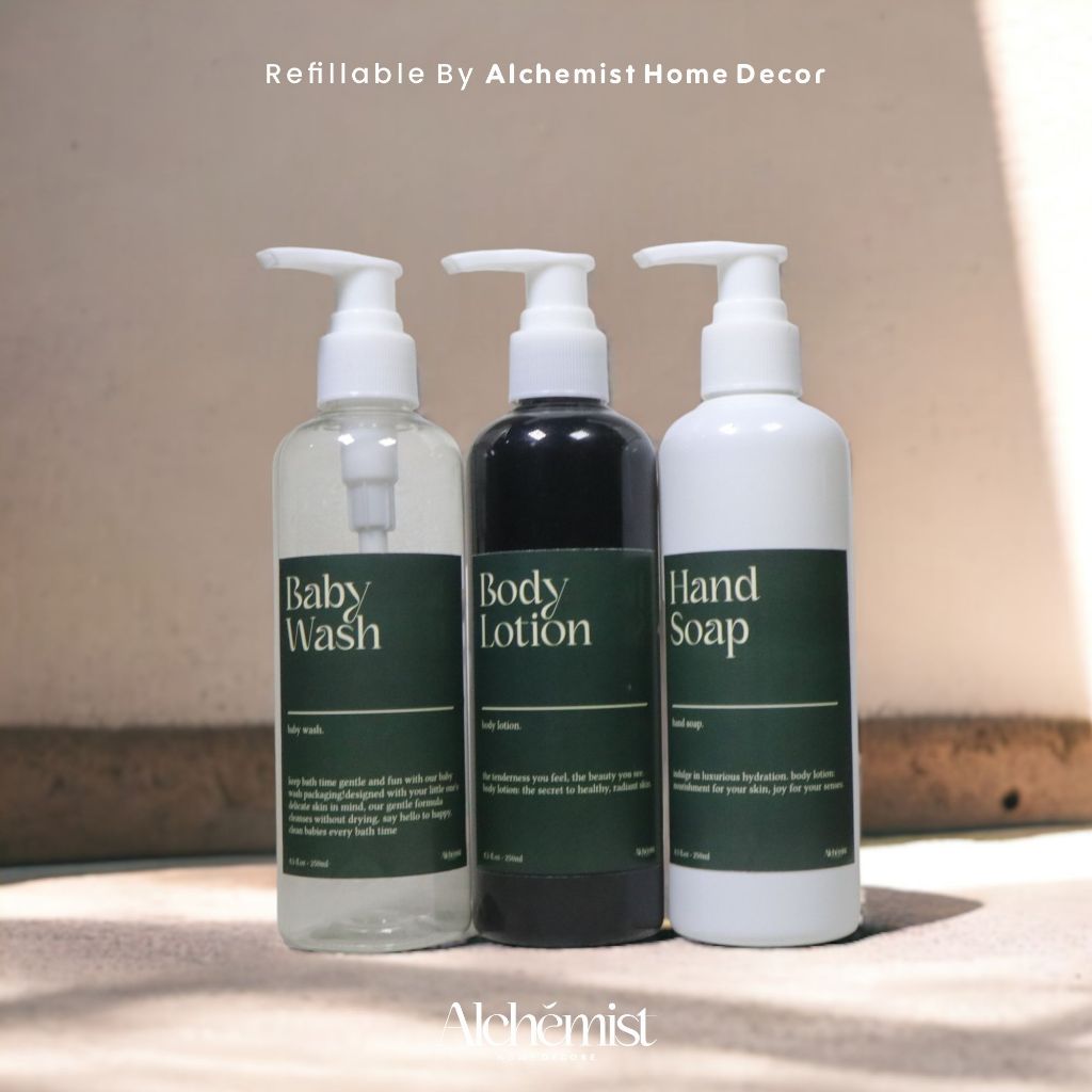 BOTOL PLASTIK 250ML PUMP FREE STICKER MINIMALIS AESTHETIC / BOTOL REFIILLABLE REFILL PUMP 250ML FREE