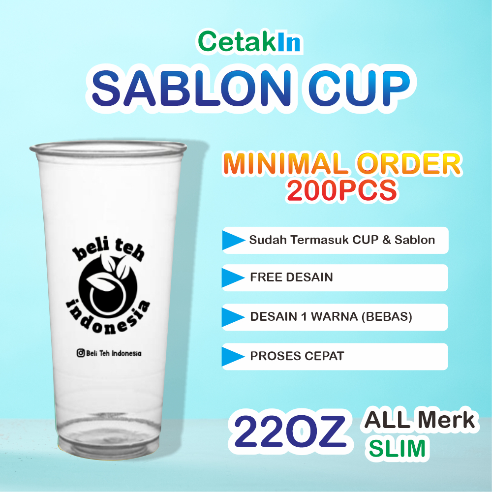 Sablon Cup Gelas Plastik 22oz Slim Hok Hokkaku Euro Custom Murah Free Desain