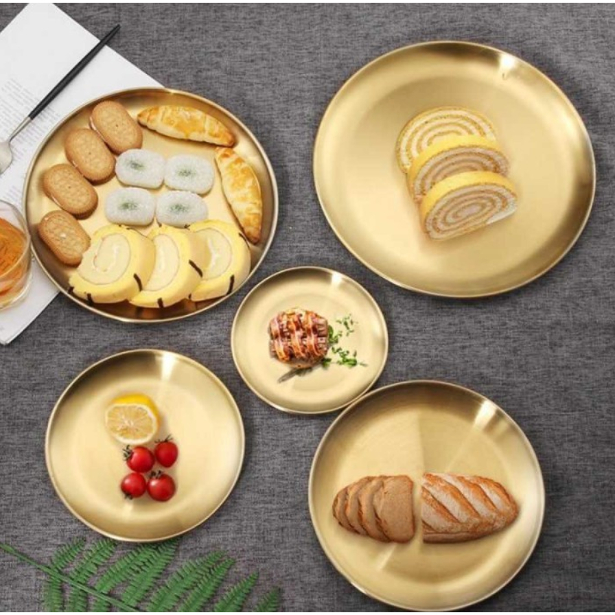 Piring Bulat Gold| Piring Stainless Gold| Piring Korea Aesthetic
