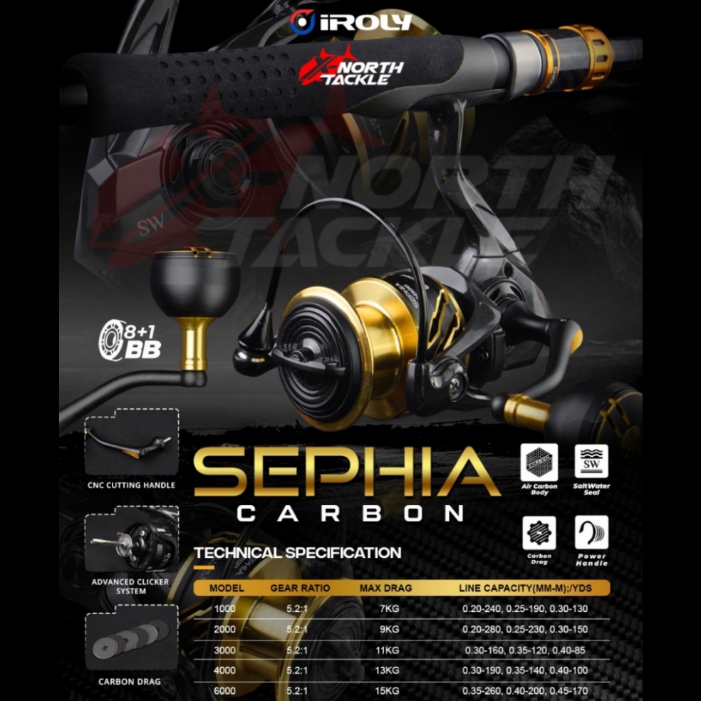 ART J2R6 REEL IROLY SEPHIA CARBON SW POWER HANDLE CARBON DRAG WASHER 1 2 3 4 6