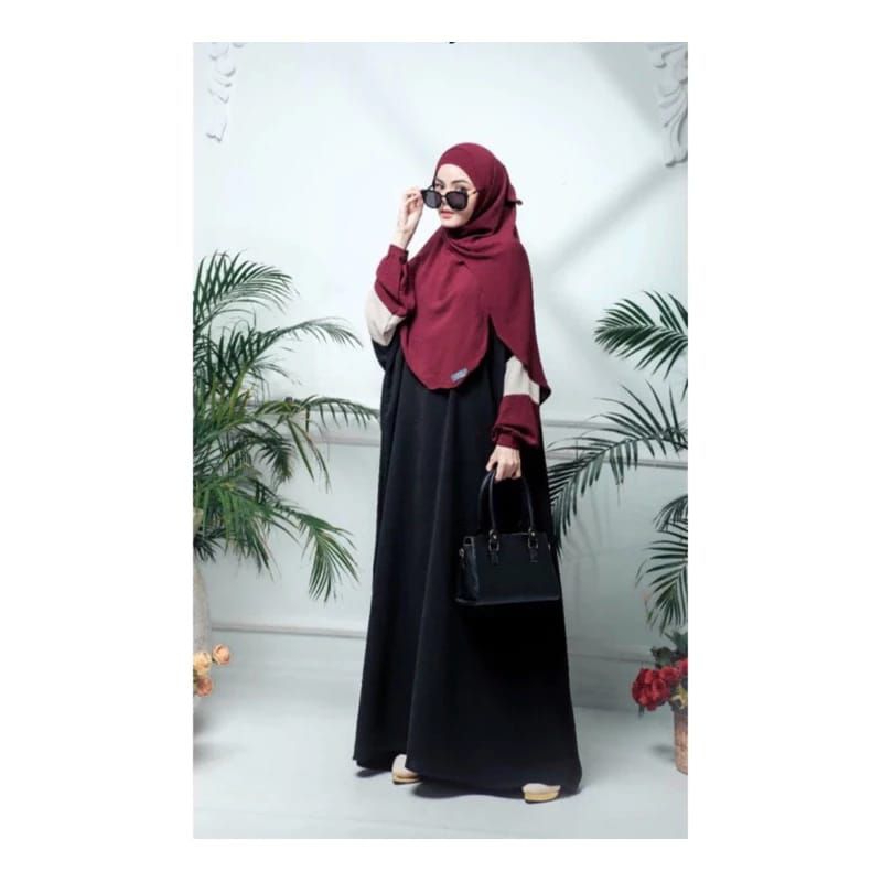 NAURA GAMIS SET HIJAB SYAR’I WANITA BAHAN CRINKLE AIRFLOW GAMIS DAYLI ABAYA HITAM