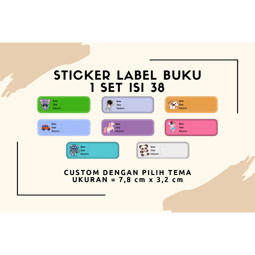 Sticker Label Nama / Sticker Label Buku Sekolah / Custom Sticker Label Nama Buku Sekolah