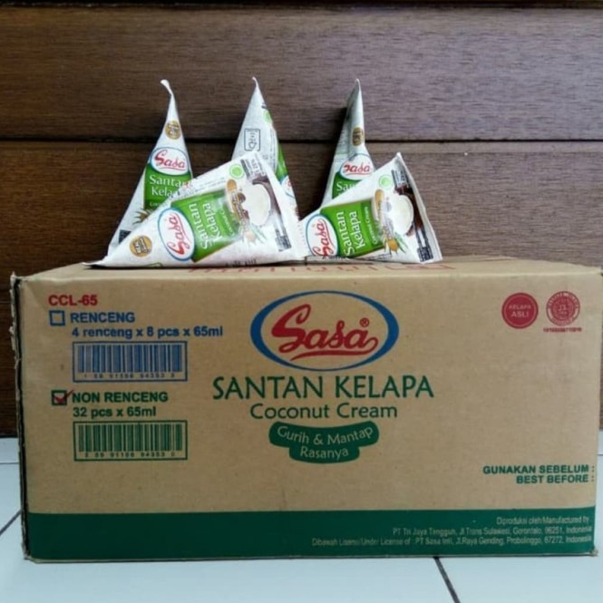 

[DUS isi 32] SASA santan instan cair kerucut dus isi 32 pcs x 65 ml